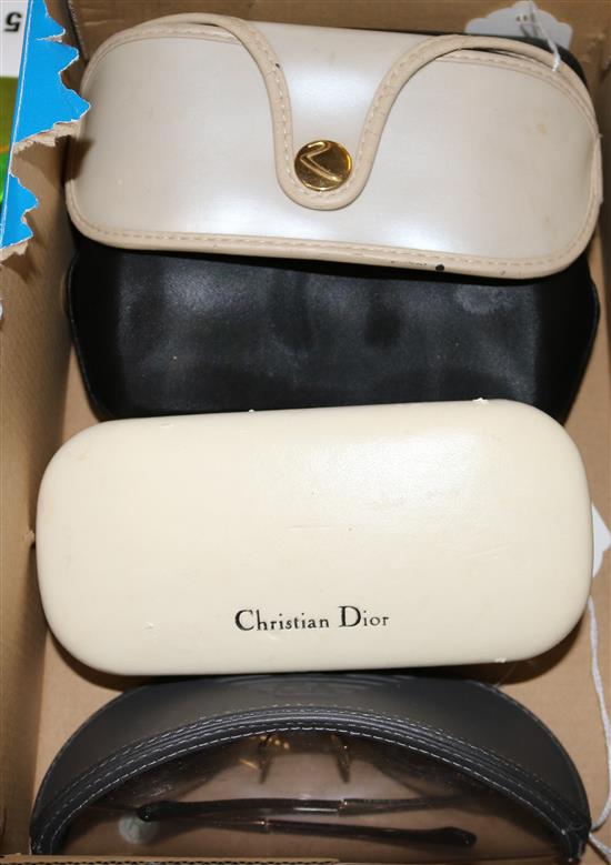 Five pairs of vintage designer sunglasses, inc Versace, Dior, Chanel (2) and Armani (all cased)